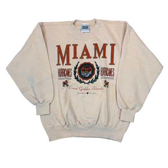 VTG Miami Hurricanes  Coral Gables Florida Front Logo Mens Sz L Pullover Sweater - Picture 1 of 9